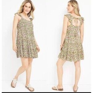 New Maurices Green‎ Floral Open Back Rayon Mini Dress Size XL